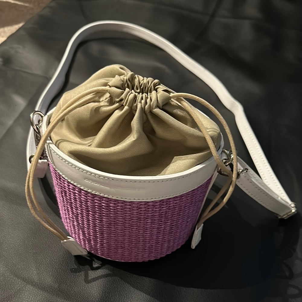 Chic Pink and White Mini Bag with Drawstring Closure